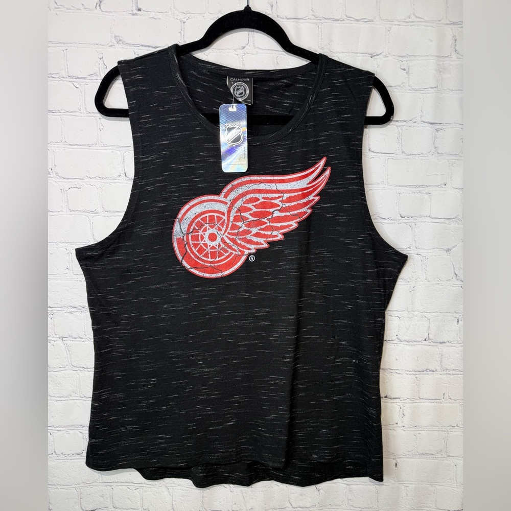 NWT CALHOUN size large heather black NHL Detroit Red Wings logo muscle tee